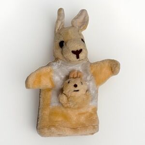 Vintage R Dakin Kangaroo & Baby Hand Puppet Velour Plush Joey 1975